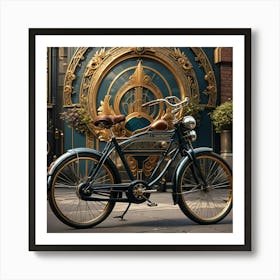 Antique Bike In Front Of A Door Art Print