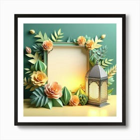 Frame With Flowers And Lantern 5 Art Print