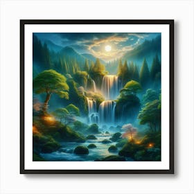Waterfall In The Forest 54 Art Print