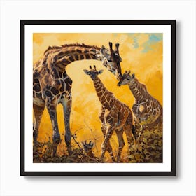 Giraffe Family Oil Painting Inspired 2 Art Print