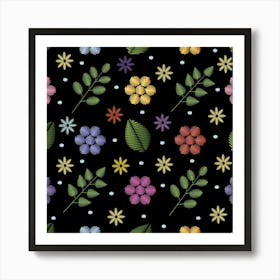 Embroidery Seamless Pattern With Flowers Art Print