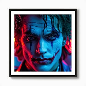 Joker In 80s Neon Light Macro Photography Art Print