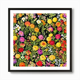 Floral - Black Art Print