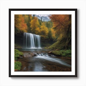 Waterfall In Autumn Art Print