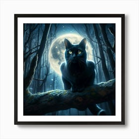 Black Cat In The Forest 3 Art Print