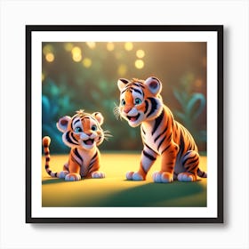 Tiger And Tiger Cub Art Print