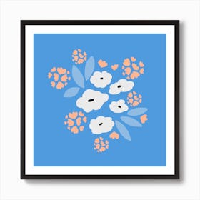 Flowers On A Blue Background Art Print