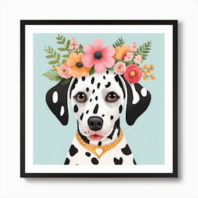 Floral Baby Dalmatian Dog Nursery Illustration (30) Art Print