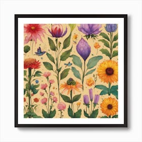 Watercolor Flowers Set Art Print