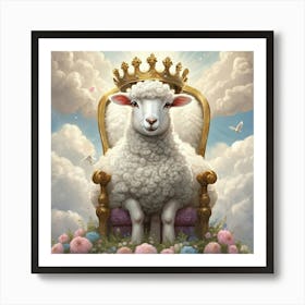 Lamb With A Crown On A Throne Art Print