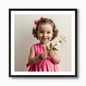 Little Girl Holding A Flower Art Print