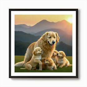 Golden Retriever Family Art Print