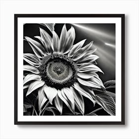 Black And White Sunflower Art Print