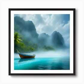Firefly A Boat On A Beautiful Mist Shrouded Lush Tropical Island 76448 (2) Art Print
