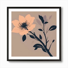 Peach flower on light ochre background Art Print