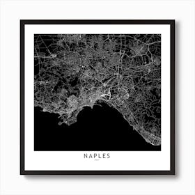 Naples Black And White Map Square Art Print