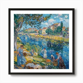 Van Gogh Style: Laundry Day By the Rhone Series Art Print