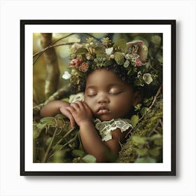 Baby Sleeping In The Forest Art Print