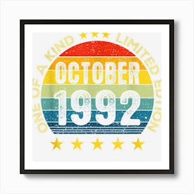 Awesome Since October 1992 30 Yrs Old 30th Birthday Retro Art Print