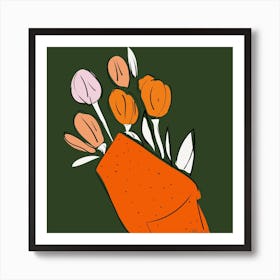 Bunch Of Tulips Green Background Art Print