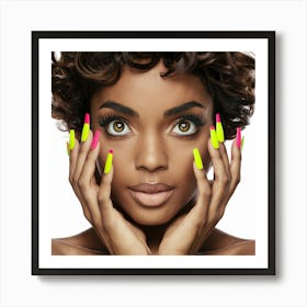 Beautiful Black Woman With Neon Nails Art Print