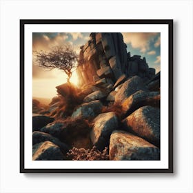 Lone Tree On A Rock Art Print