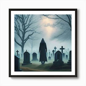 Man Walking Through A Cemetery 2 Art Print