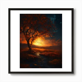 Tree At Night Art Print