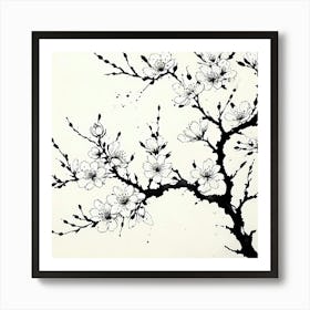 Abstract ink painting art of elegance flower with branches Art Print