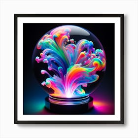 A Crystal Sphere With Magical Energy And Neon Light Art Print