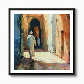 Man Walking Down An Alley Art Print