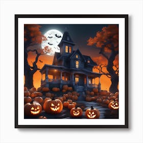 Halloween House With Pumpkins 20 Art Print