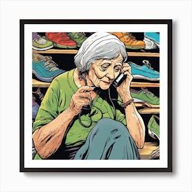 Old Lady Talking On The Phone Art Print