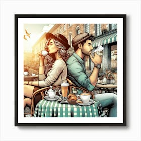 Couple In Coffee Shop Art Print