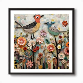 Birds love flowers X3 with AccEffect Art Print