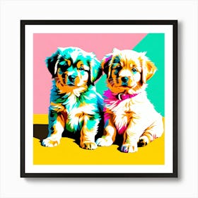 'Hovawart Pups', This Contemporary art brings POP Art and Flat Vector Art Together, Colorful Art, Animal Art, Home Decor, Kids Room Decor, Puppy Bank - 75th Art Print