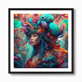 Octopus Girl Art Print