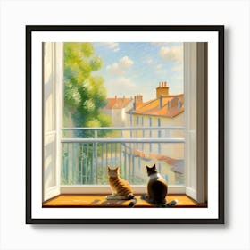 Two Cats Looking Out The Window Art Print