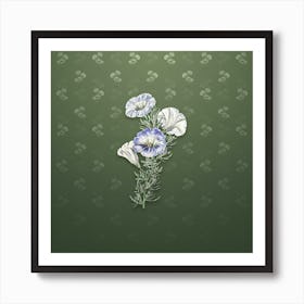 Vintage Sky Blue Alona Flower Botanical on Lunar Green Pattern n.2324 Art Print