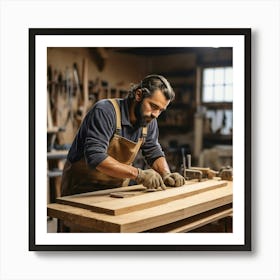 Carpenter Working In Workshop Art Print