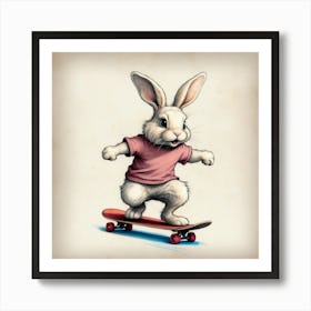 Rabbit On Skateboard 4 Art Print