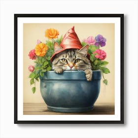 Cat In A Pot 4 Art Print