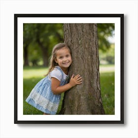 Little Girl Hugging A Tree 1 Art Print