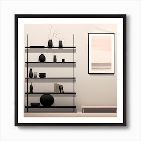 Black Shelves In A Room Art Print