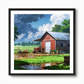 Barn In The Rain Art Print