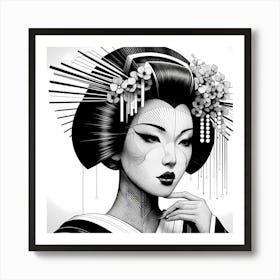 Geisha Head - Abstract Line Art Illustration 36 Art Print