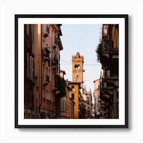 Church Steeple In A Copper Street Verona, Italy  Colour Travel Street Photography Square Art Print