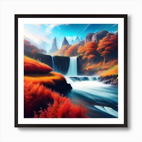 Waterfall In Autumn 8 Art Print