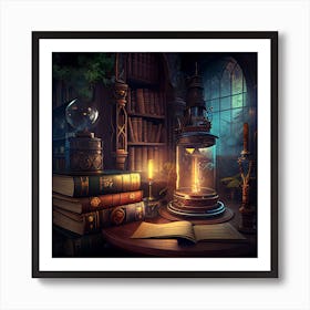 Myeera Mystery Library Nostalgic Steampunk Style Library Books 1 Art Print