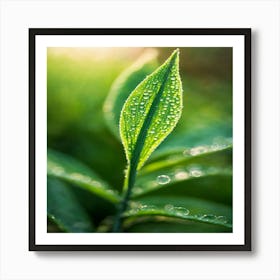 A Picture Of A Green Plant With Dewdrops On It (2) (1) Art Print